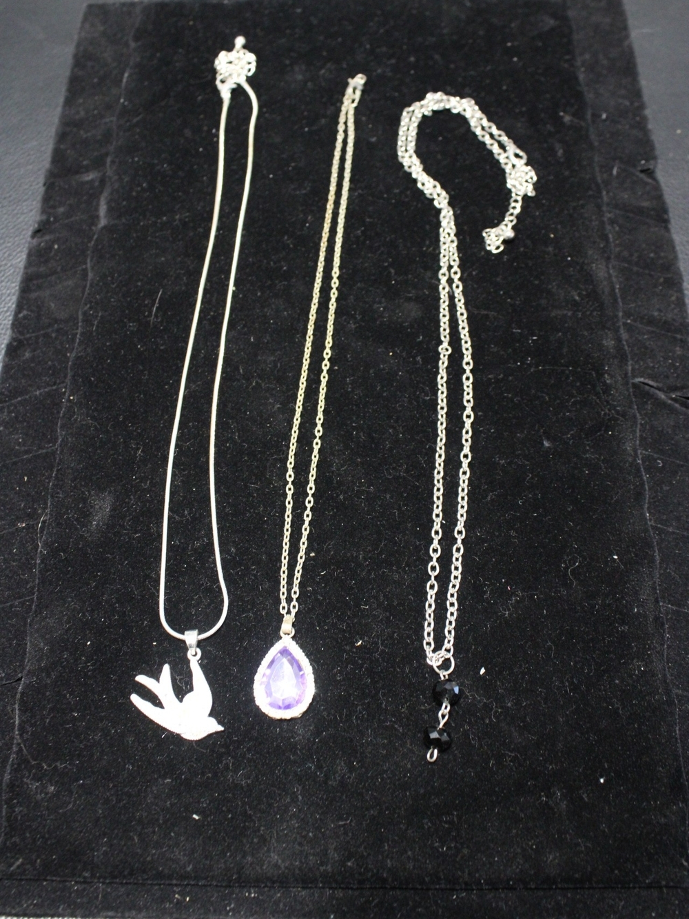 Silver Tone Metal Necklaces Bird Charm Animal Pendant Chain, No Stone Lot of 3